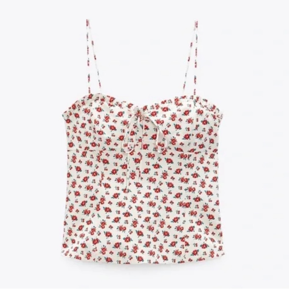 Zara Linen Blend White Floral Bustier Top